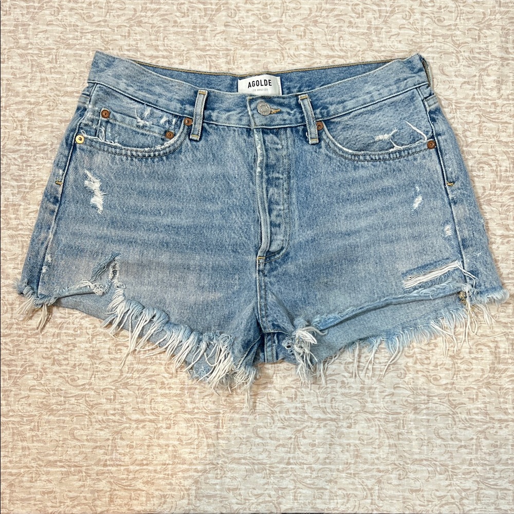 Agolde Women's Frayed Parker Denim Shorts - Light Blue Size 28